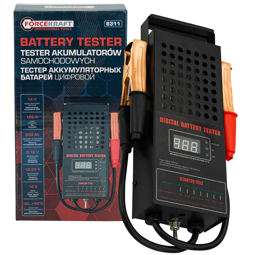 Тестер аккумуляторных батарей цифровой (12V, 100А) FORCEKRAFT FK-8311