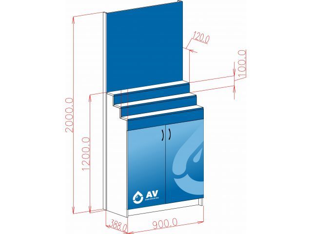 Стенд для смесителей с дверцами (900 х 460 х 2000 (Ш х Г х В))  AV Engineering ST-SSD-AV