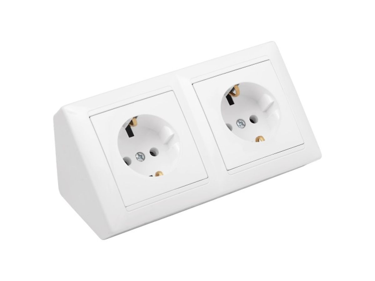 Розетка 2-ая угловая (c/з) белая, Стиль BYLECTRICA РА16-752