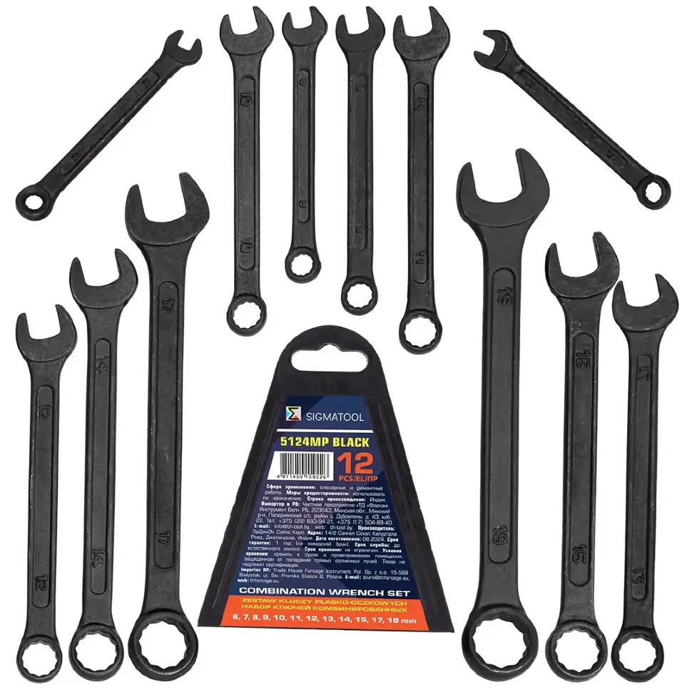 Ключи комбинированные, набор 12пр. (6-15, 17, 19мм) SIGMATOOL Sigmatool-5124MP BLACK