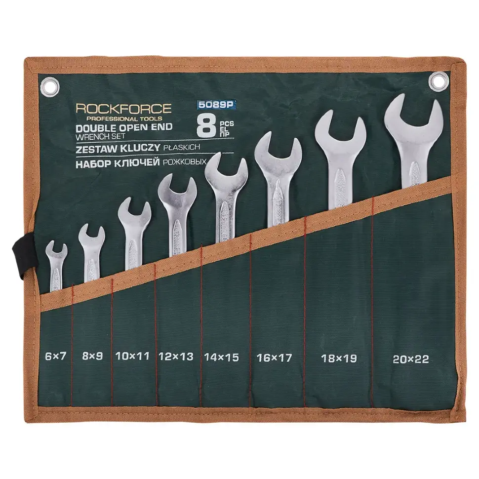 Ключи рожковые, набор 8пр. (6х7, 8х9, 10х11, 12х13, 14х15, 16х17, 18х19, 20х22мм) RockFORCE RF-5089P