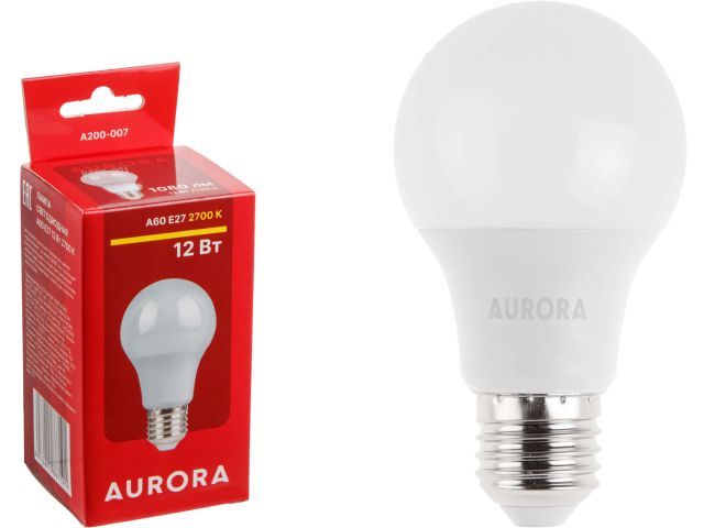 Лампа светодиодная A60 СТАНДАРТ 12Вт 230В E27 2700K AURORA A200-007