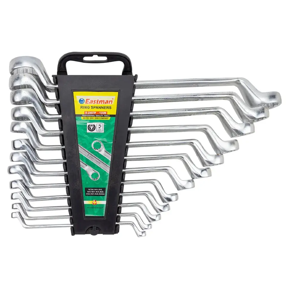 Ключи накидные отогнутые, набор 12 предметов ( 6х7, 8х9, 10х11, 12х13, 14х15, 16х17, 18х19, 20х22, 21х23, 24х27, 25х28, 30х32 мм) Stab E-2407P-N12P