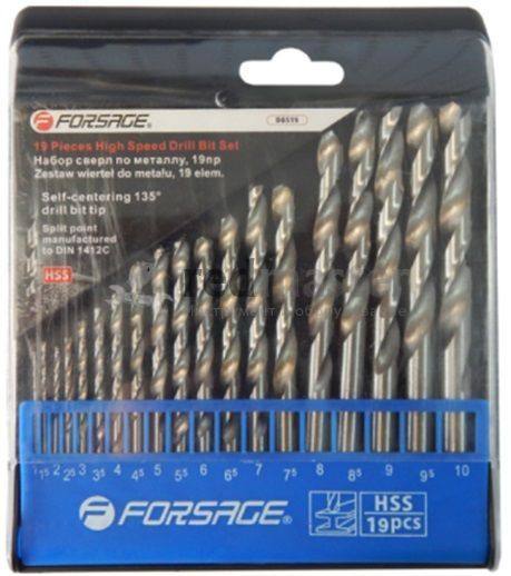 Набор сверел по металлу HSS, 19пр. 1-10мм Forsage F-DBS19