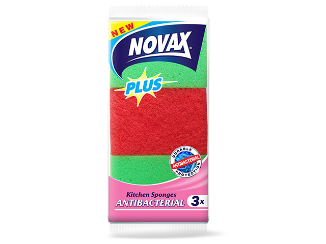 Губки кухонные антибактериальные 3шт NV Plus, материал: пенополиуретан и фибра,  ...NOVAX 0267NVP