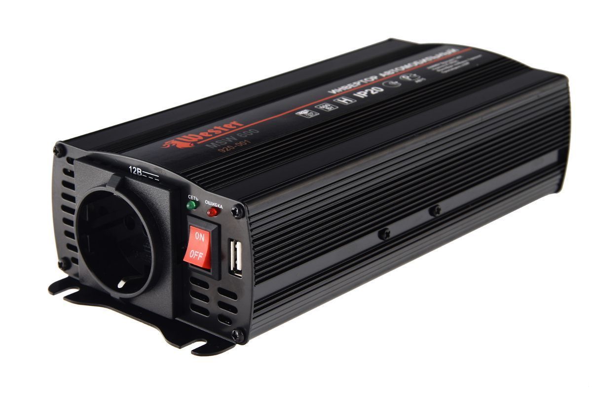 Преобразователь инверторный а/м WESTER MSW600 12-220В + USB; 600Вт модифицированная синусоида,, шт...Wester 77427