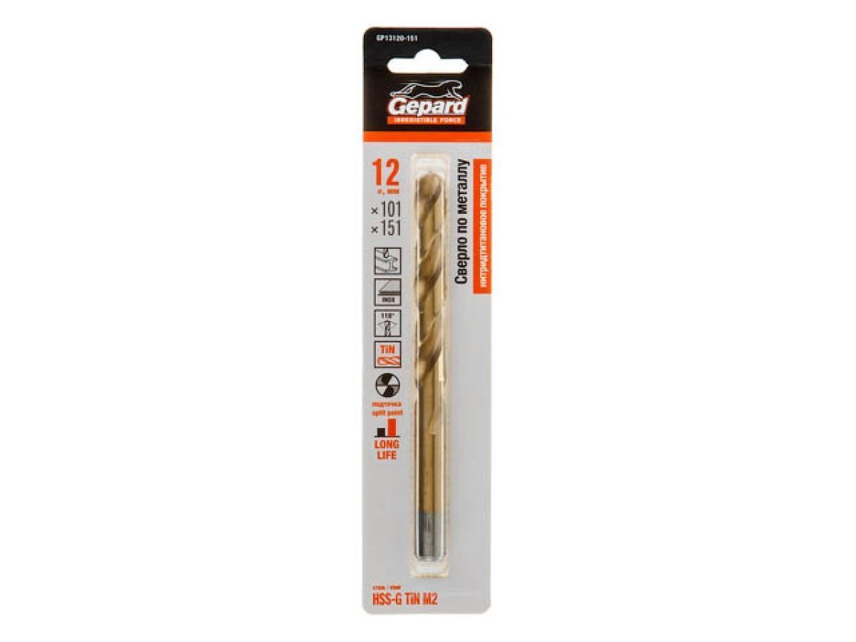 Сверло по металлу ц/x 12.0x101x151 mm HSS TIN GEPARD GP13120-151