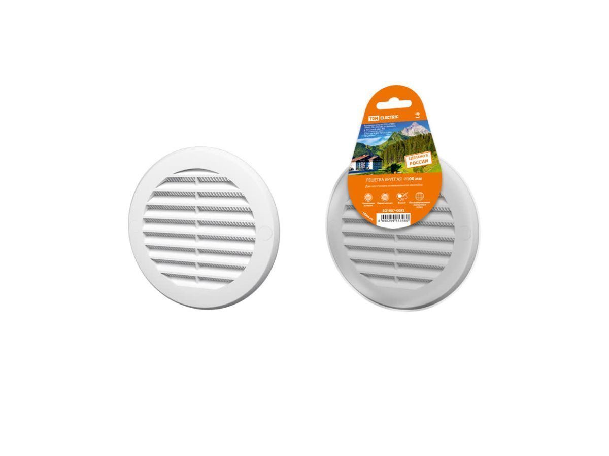 Решетка круглая с москитной сеткой, белая, с фланцем d100, внеш. D136 TDM SQ1807-0092