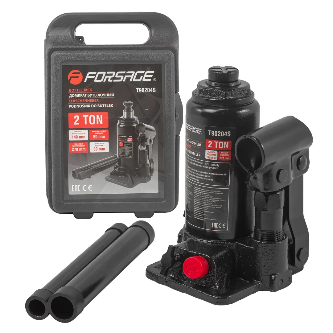 Домкрат бутылочный 2т (h min 148мм, h max 278мм) в кейсе Forsage F-T90204-S(DS)