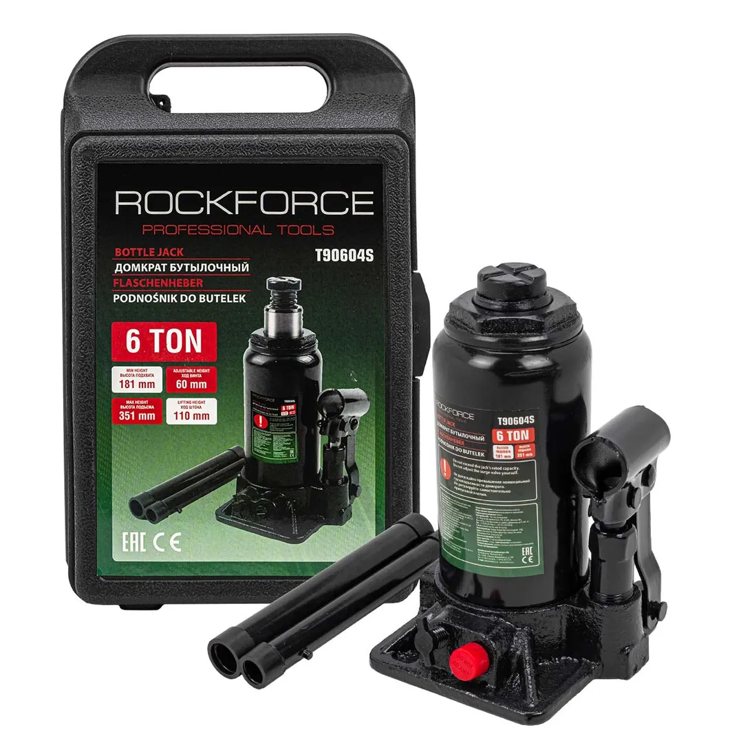 Домкрат бутылочный 6т (h min 110мм, h max 351мм) в кейсе RockFORCE Rock FORCE RF-T90604-S
