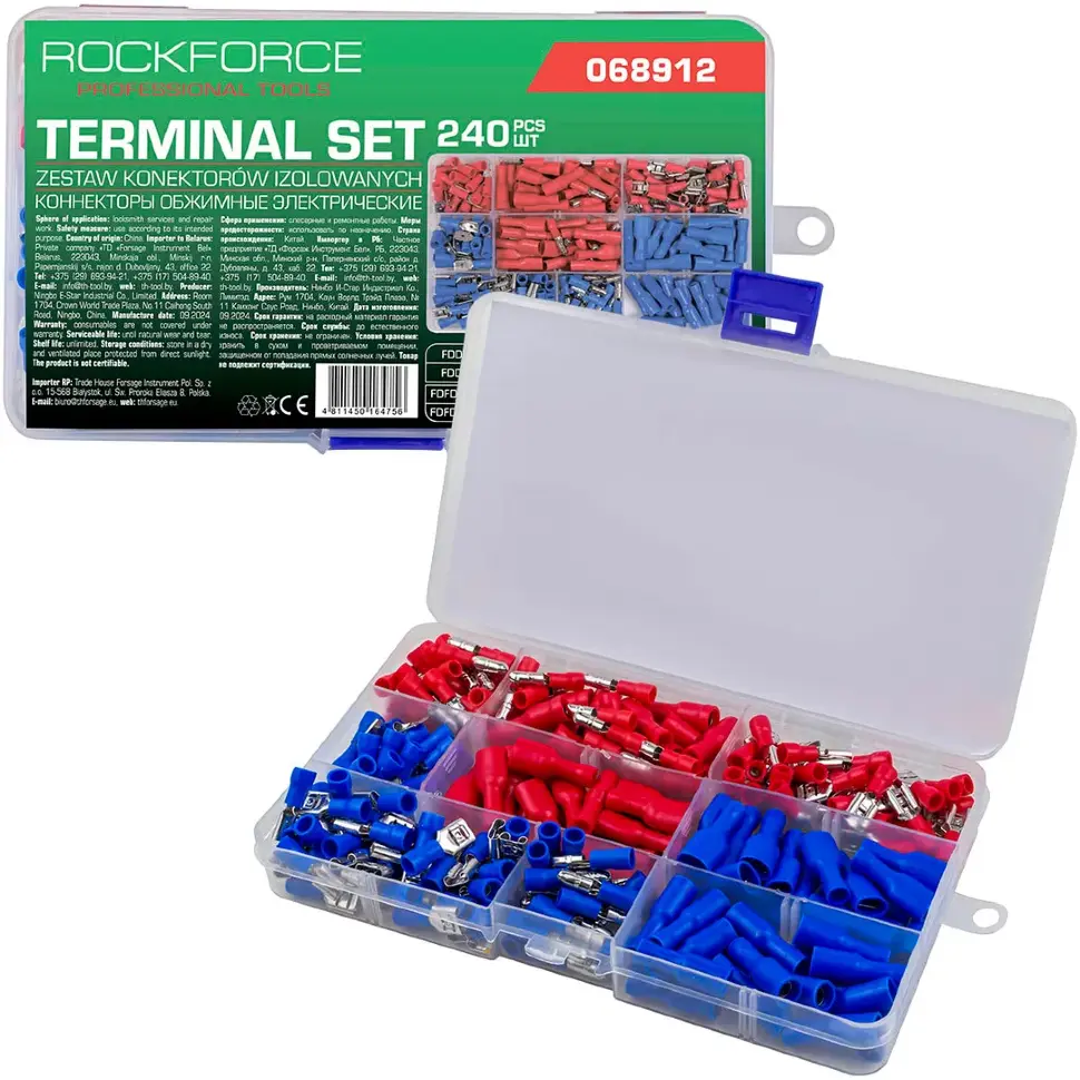Клеммы контактные автомобильные, набор 240пр. RockFORCE RF-068912 Клеммы контактные автомобильные, набор 240пр. RockFORCE RF-068912