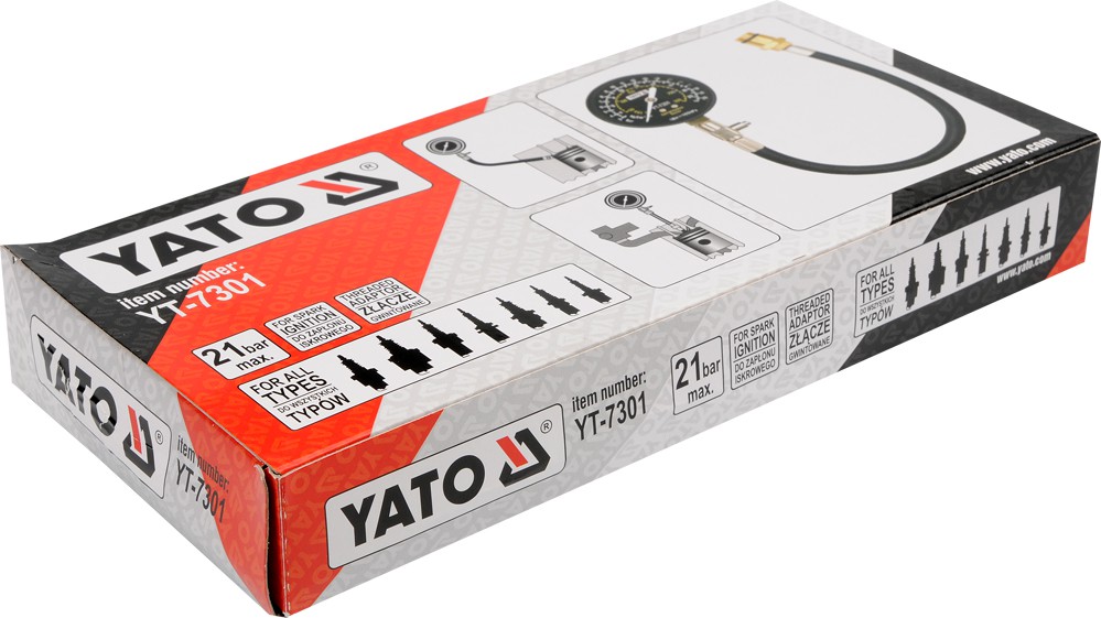 Компрессометр со шлангом для бензиновых двигателей YATO YT-7301