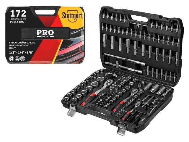 Набор головок и бит 172пр. 1/4",3/8",1/2" PRO  (6 граней) PRO STARTUL PRO-172S