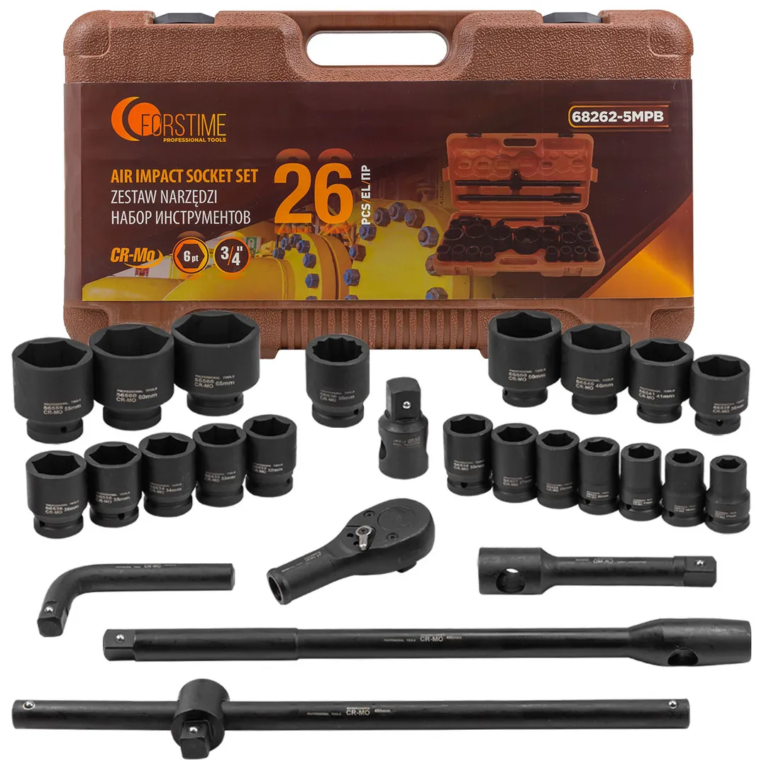 Набор инструментов ударных 26пр. 3/4", 6гр. (17-50мм) FORSTIME FT-68262-5MPB