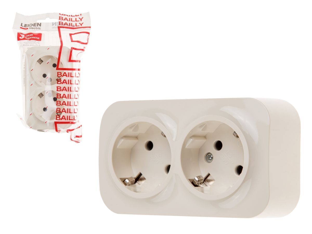 Розетка 2-ая (открытая, с/з) бежевая, Bailly LEIDEN ELECTRIC 8760908060255