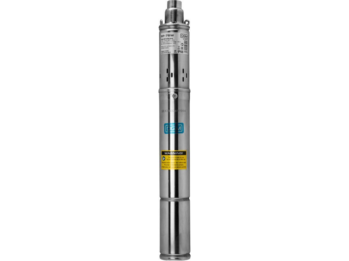 Насос скважинный винтовой BP-75W (750 Вт, 25 л/мин (1,5 м3/ч), 100 м выс. напора, винтовой, диам. корп. 3"/ 7,62 см) DGM DG4310-3