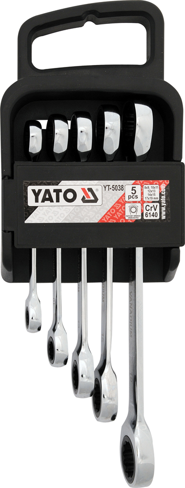 Ключи накидные трещоточные набор 8-19mm (5пр)  YATO YT-5038