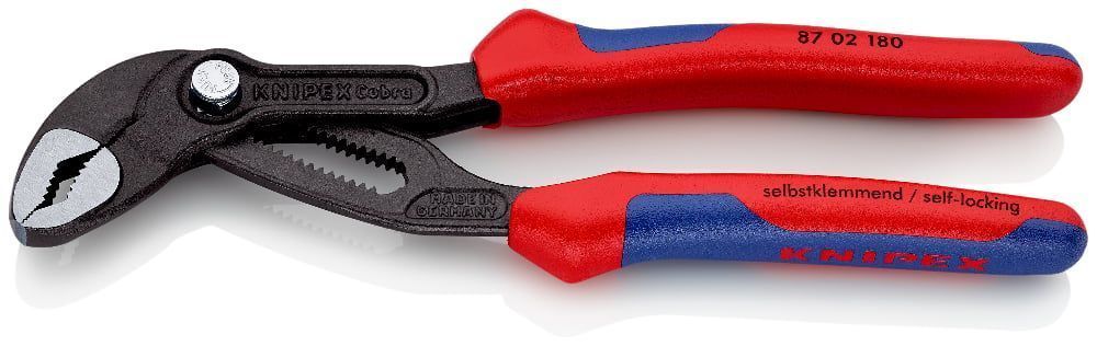 Клещи переставные COBRA® с фиксатором, 42 мм (1 1/2"), под ключ 36 мм, L-180 мм, Cr-V, серые, 2...KNIPEX 8702180