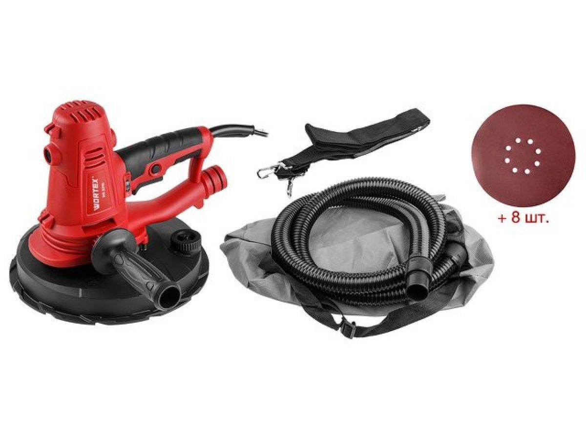 Шлифмашина для стен и потолков DG 2210 в кор. (1220 Вт, 1500-2300 об/мин, 225 mm, регул. об., НЕ требуется пылесос) WORTEX 304214