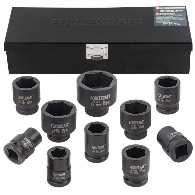 Головки ударные, набор 10пр., 3/4" 6гр. (17-46мм) FORCEKRAFT FK-6101-5MPB