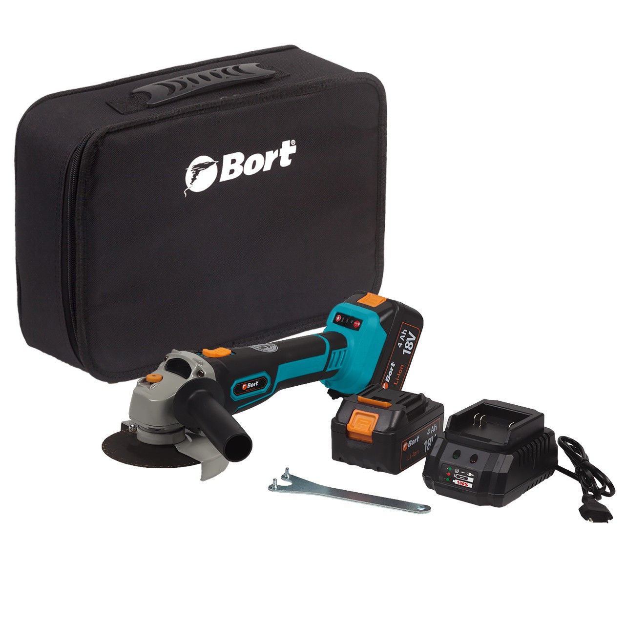 Углошлифмашина аккумуляторная, 18 В, 125 мм,  4000- 9000 об.мин. 2АКБ 4,0 А/ч, Bort BWS-18Li-125
