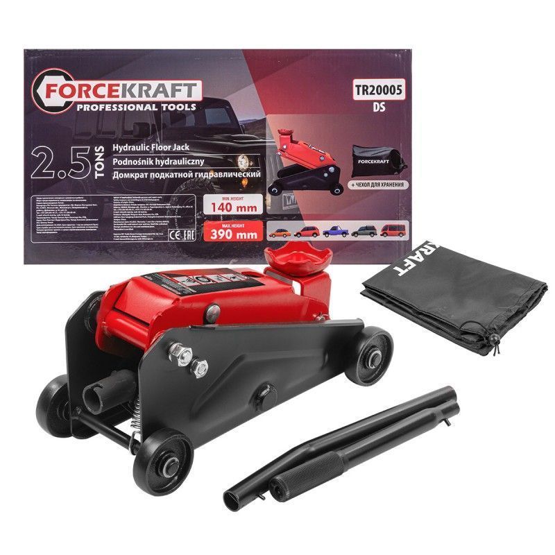Домкрат подкатной гидравлический 2.5т, 135-395мм, FORCEKRAFT FK-TR20005DS