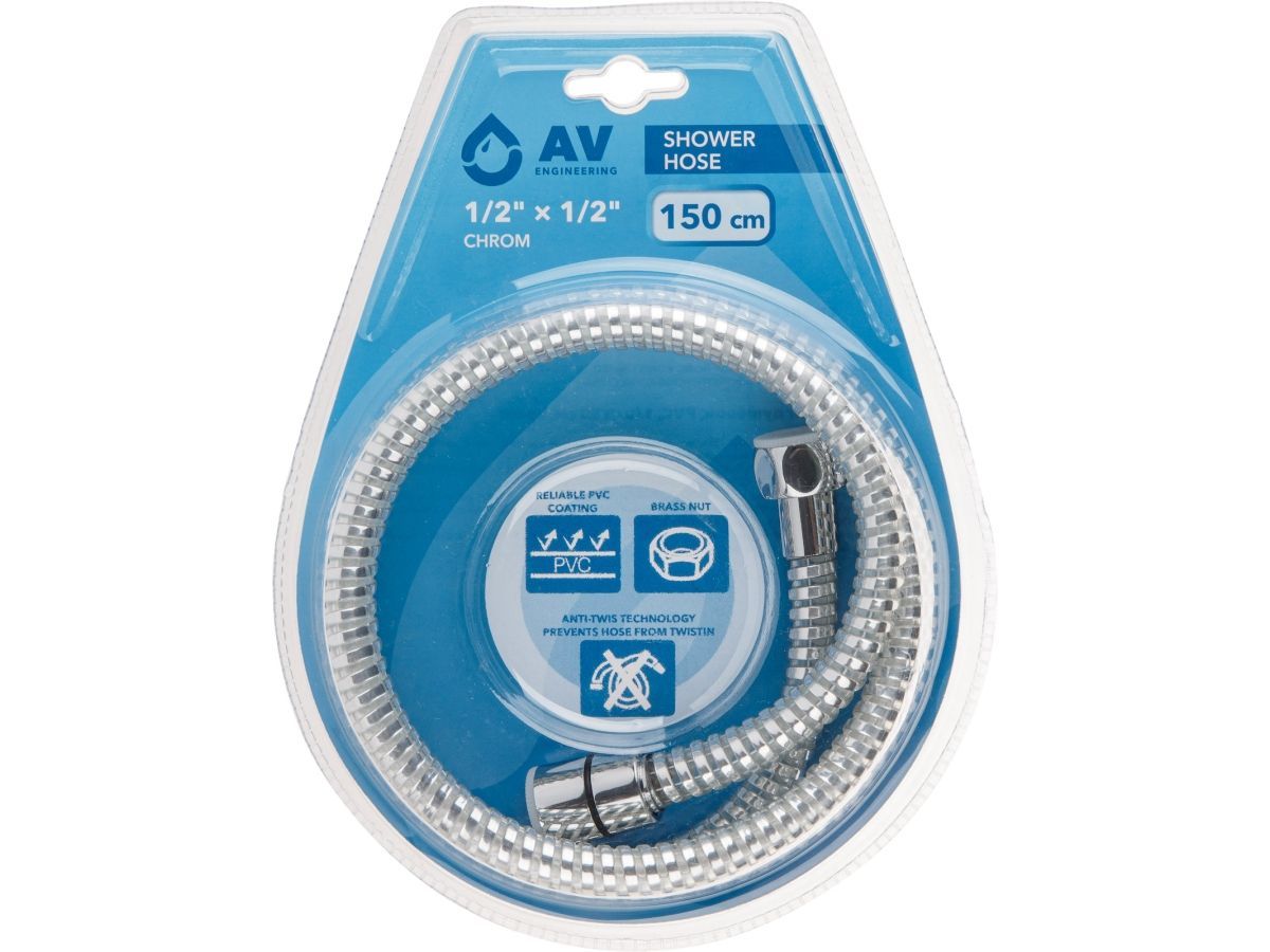 Шланг душевой, PVC, 1/2" г-г 150 см, хром AV Engineering AVSSS-110