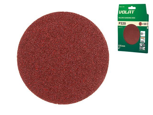 Шлифлист 125mm круг Р320 д/дерева 10шт. (круг абразивный шлифовальный) ВОЛАТ 80011-320