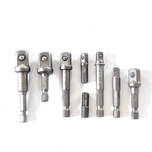 Переходник для шуруповерта с 1/4" HEX на квадрат 1/4", 3/8", 1/2", длина 25-70 мм, набор 8 предметов H-D HD-04639