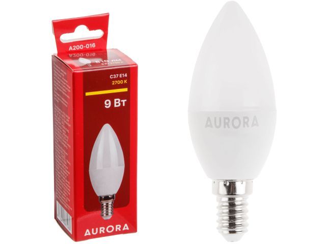 Лампа светодиодная C37 СВЕЧА 9Вт 230В E14 2700K AURORA A200-016