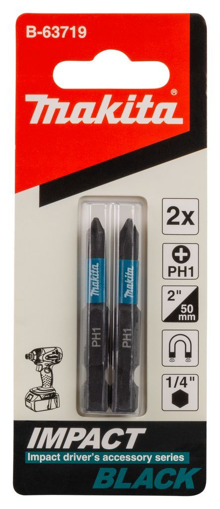 Бита ударная PH1 50 мм Impact Black (2 шт) MAKITA B-63719