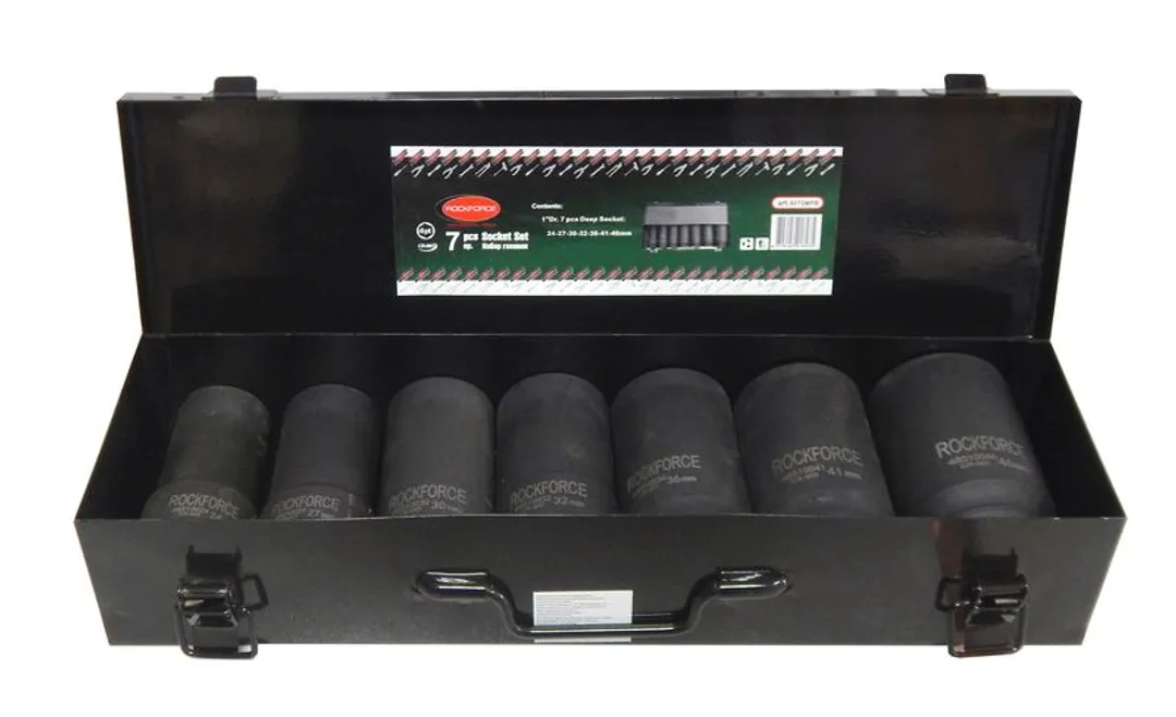 Набор головок ударных глубоких, 7пр. 1''6гр.(24,27,30,32,36,41,46мм), в метал. кейсе RockFORCE RF-8072MPB