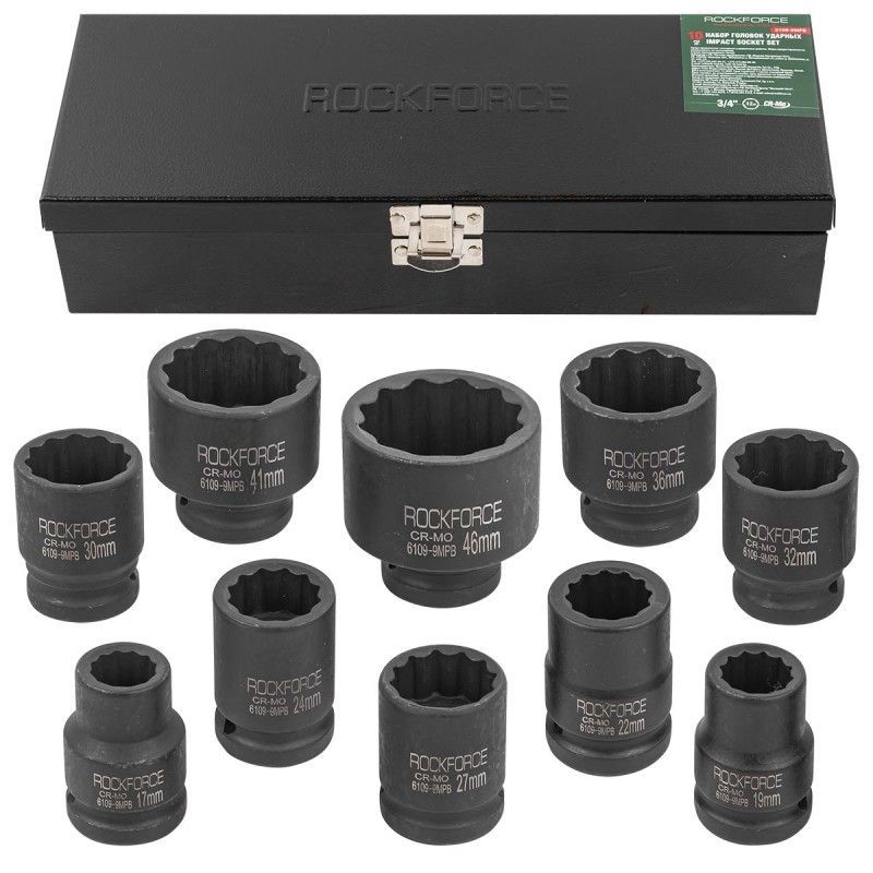 Набор головок ударных 3/4" 10пр. 12гр. (17-46мм) Rock FORCE RF-6109-9MPB