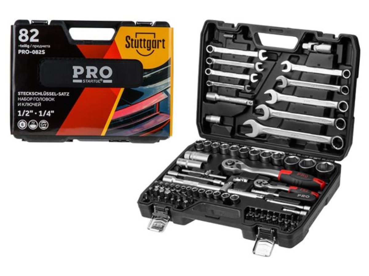 Набор головок и ключей 82пр. 1/4", 1/2" PRO  STUTTGART (6 граней) STARTUL PRO-082S