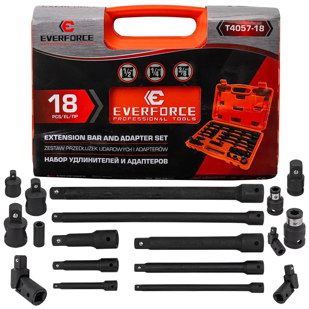Набор удлинителей и адаптеров 18пр. 1/4" 3/8" 1/2"  EVERFORCE EF-T4057-18