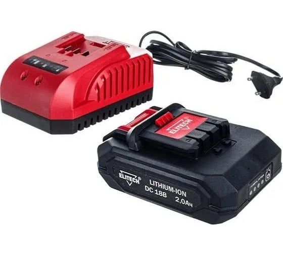 Аккумулятор 18V 2.0 Ah (1 шт) + зарядное устройство (1 шт), ELITECH 1820.131800-A1