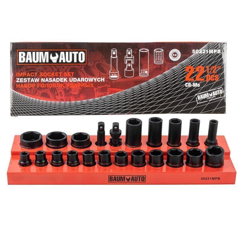 Головки ударные 1/2", набор 22 пр. 6-гр. (10-32мм) Baum Auto  BM-50221MPB