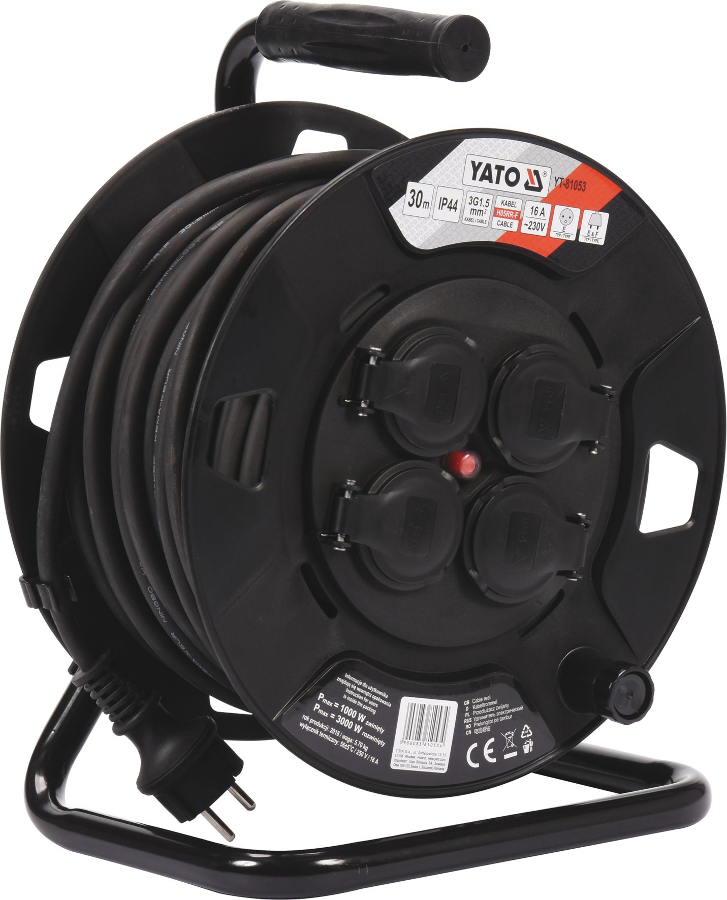 Удлинитель электрический H05RR-F 3G1.5mm на катушке 30м 4 розетки  ...YATO YT-81053