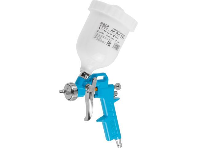 Краскораспылитель Air Gun 100, HP, сопла ф 1.5, 1.8, 2.5 мм, верх. бак 600 мл,  DGM DG4016-1