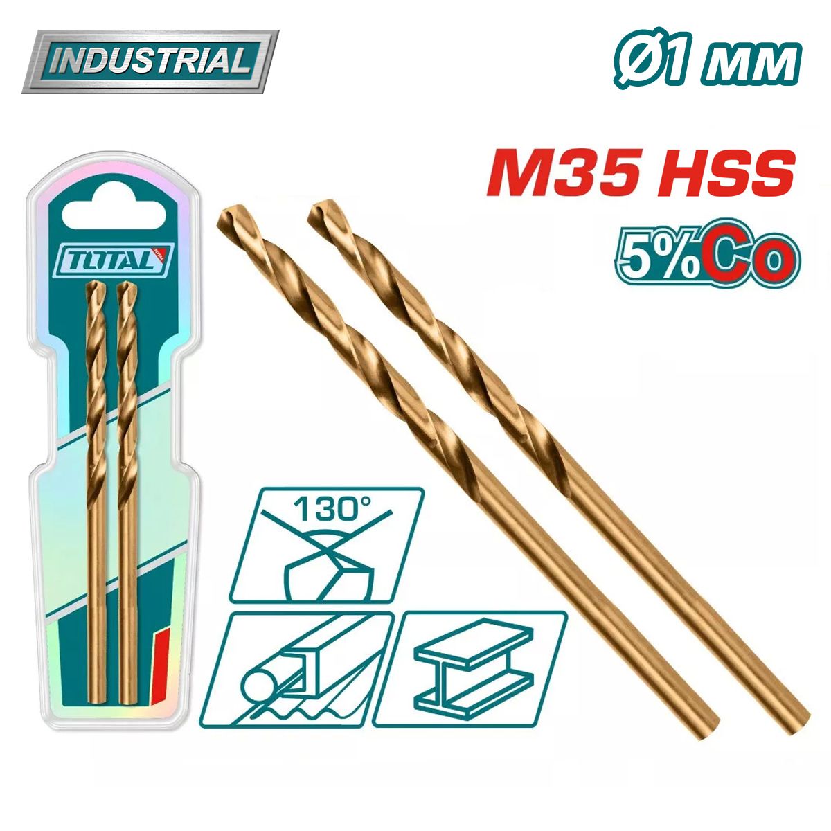 Сверло по металлу M35 HSS-CO 1мм  (2 шт)TOTAL TAC11201001
