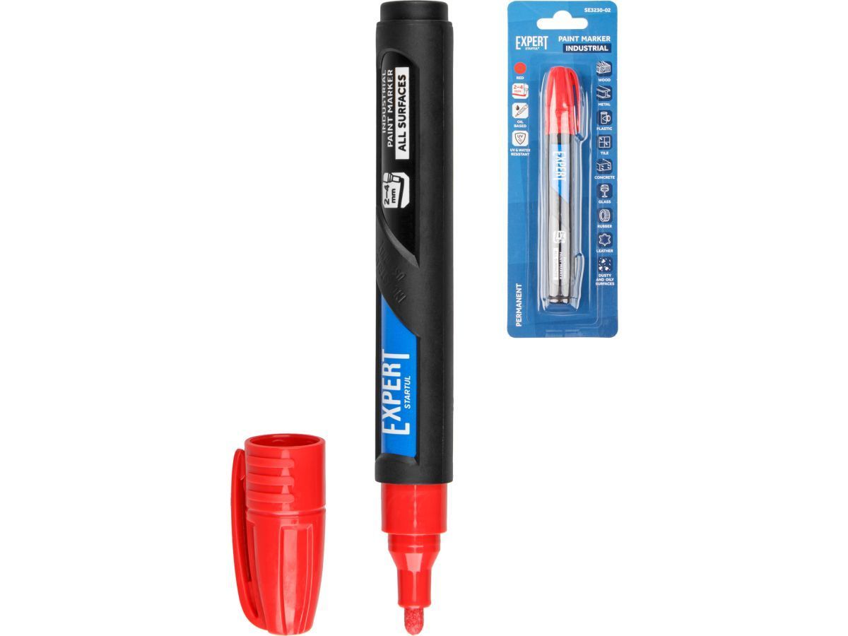 Маркер-краска промышл. перманентный 2-4мм красный EXPERT (SE3230-02) (Толщина линии, мм: 2-4) STARTUL SE3230-02
