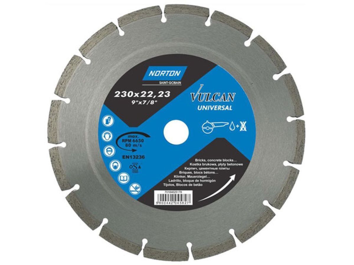 Алмазный круг 230х22.2 mm универсальный сегментированный VULCAN UNI NORTON 70184625178