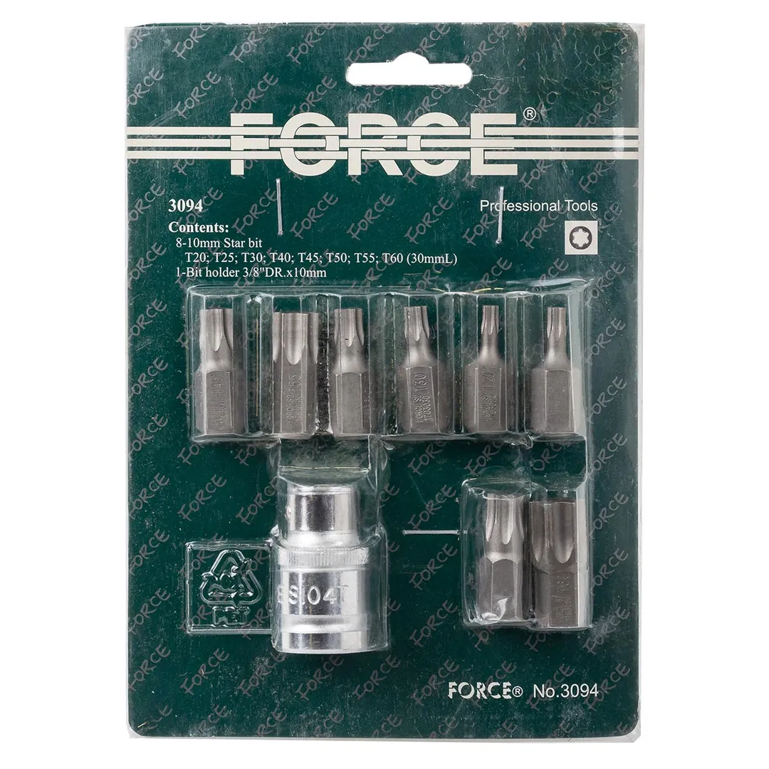 Набор бит торкс с битодержателем 3/8", 9пр, Т20-Т60 Forsage F-3094
