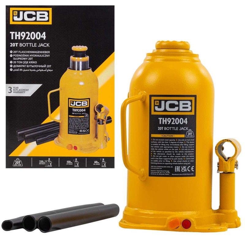 Домкрат бутылочный 20т (h min 235мм, h max 445мм) с клапаном JCB JCB-TH92004