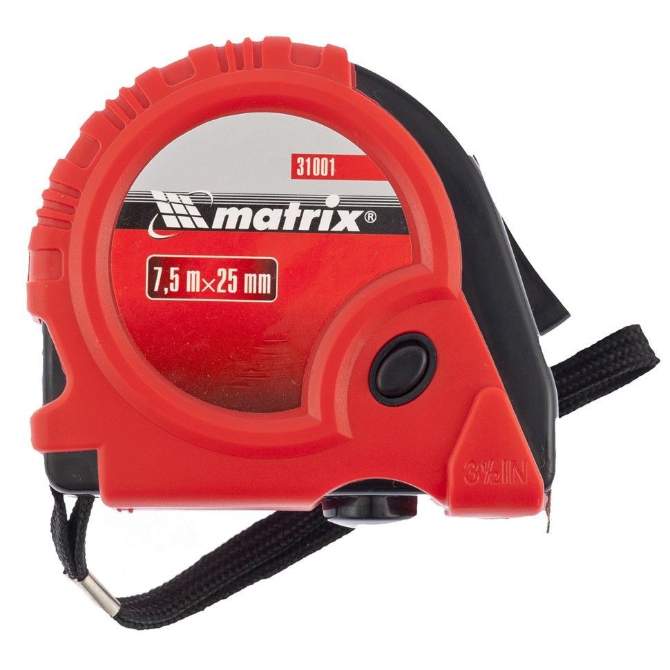 Рулетка Rubber, 7.5 м х 25 мм, обрезиненный корпус Matrix 31001