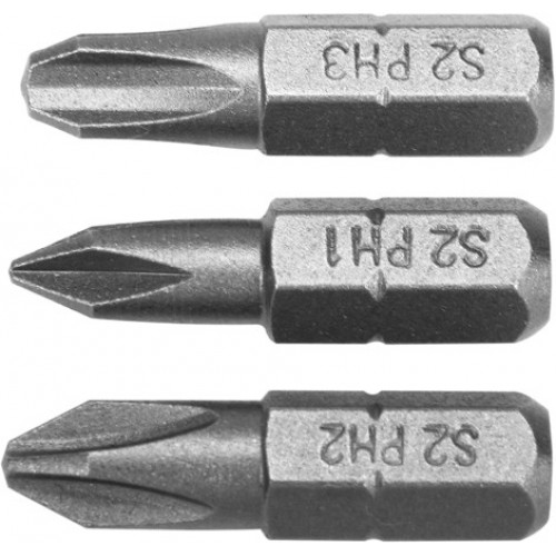 Биты PH1, PH2, PH3х25mm 1/4" (набор 3шт) AlSl S2 YATO YT-77878