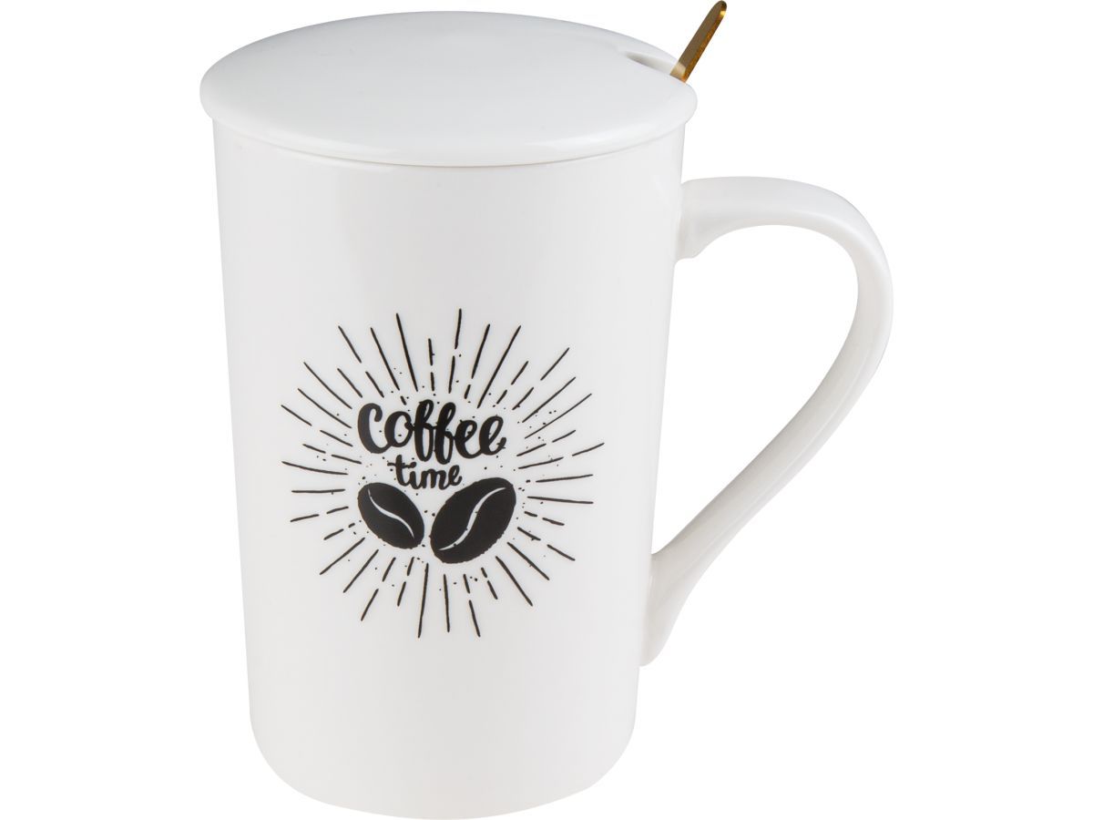 Кружка керамическая с крышкой и ложкой, 350 мл., COFFEE TIME PERFECTO LINEA 17-350702