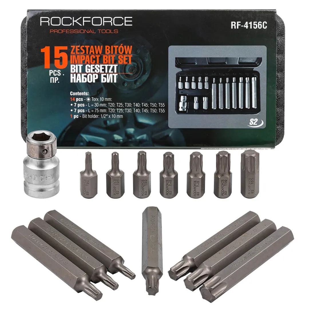 Набор бит TORX, 15пр. 1/2", 10мм, в металлическом кейсе  Rock FORCE RF-4156(C)
