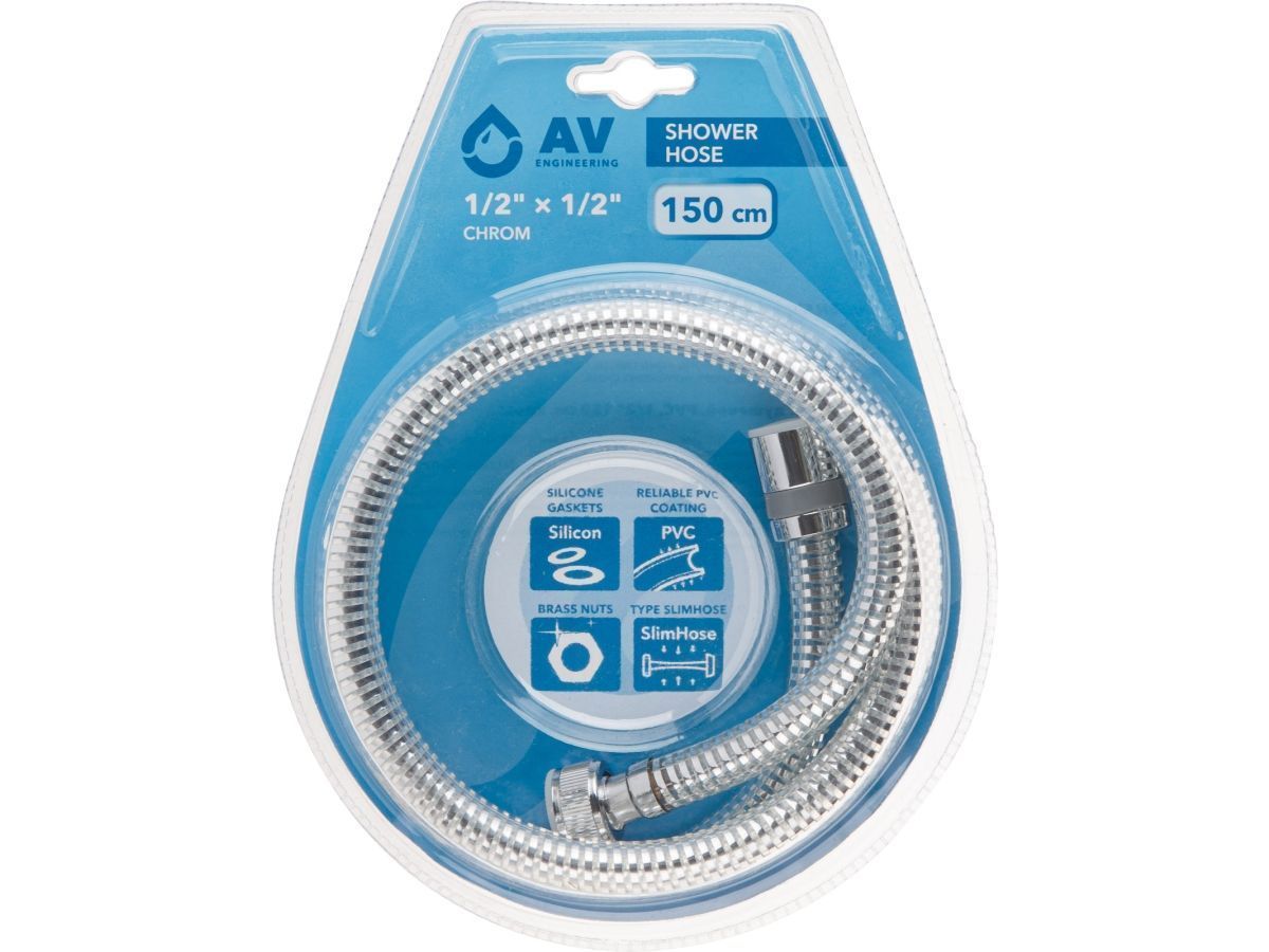 Шланг душевой PVC, 1/2" г-г 150 см, хром AV Engineering AVSSS-117