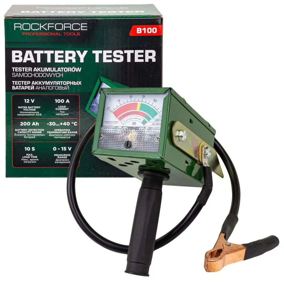 Тестер аккумуляторных батарей аналоговый (12V, 100А) RockFORCE ...Rock FORCE RF-B100